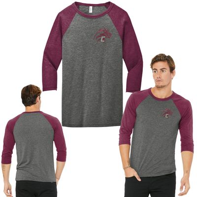 Grey/Maroon Unisex 3/4-Sleeve Baseball Tee
