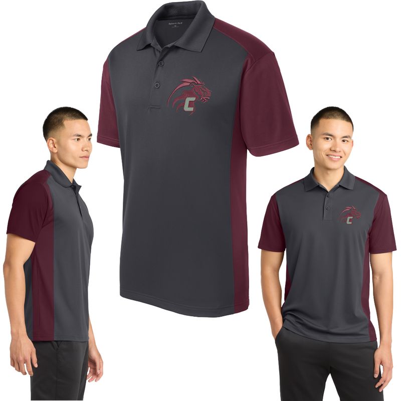 Steel Grey/Maroon Colorblock Micropique Sport-Wick® Polo