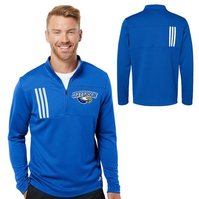 Royal Blue Adidas 3-Stripes Double-Knit Quarter-Zip Pullover