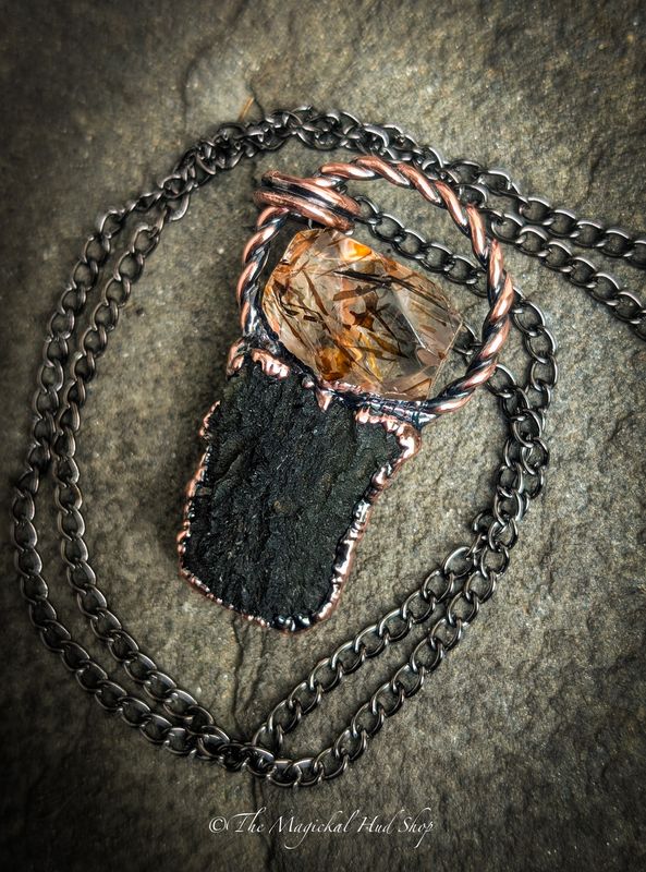 RESERVED: Blood of the Cosmos Pendant: 5.17g Chlum Moldavite with an exceptional ultra clear AAA 5.86g red rutilated Quartz