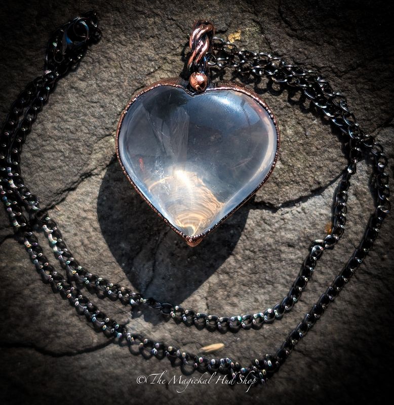 The Heart of Quartz: Large Clear Quartz heart with milky appearance and beautiful inclusions – a tool & testament – with chain