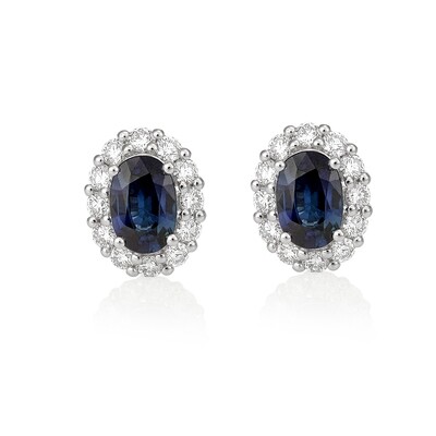 Ceylon Sapphire and Diamond Earrings in 18ct White Solid Gold