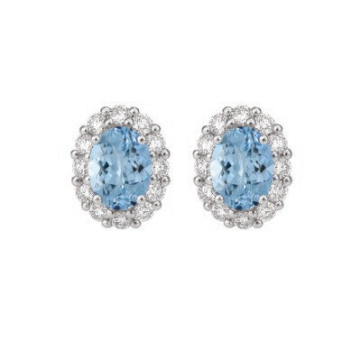 Aquamarine and Diamond Earrings in 18ct White Solid Gold