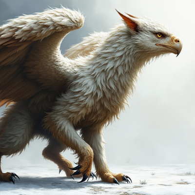 A white griffin ready to take flight.