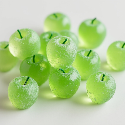Small green apple candies dusted in sugar.