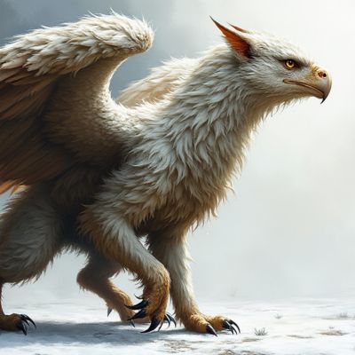 A white griffin ready to take flight.