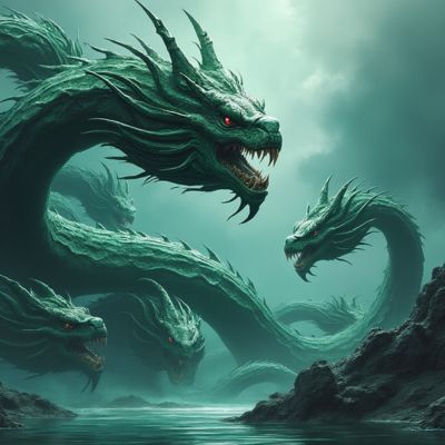 The many heads of a hydra in the water.