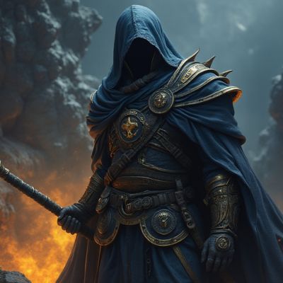 An intimidating hooded figure on a battlefield.