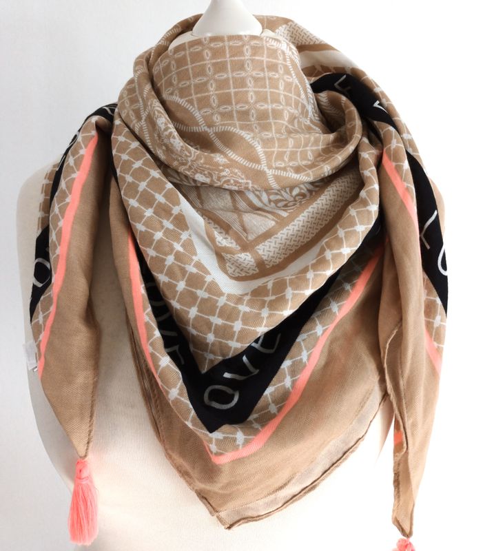 Tuch in Beige/Weiß/Schwarz und Neon