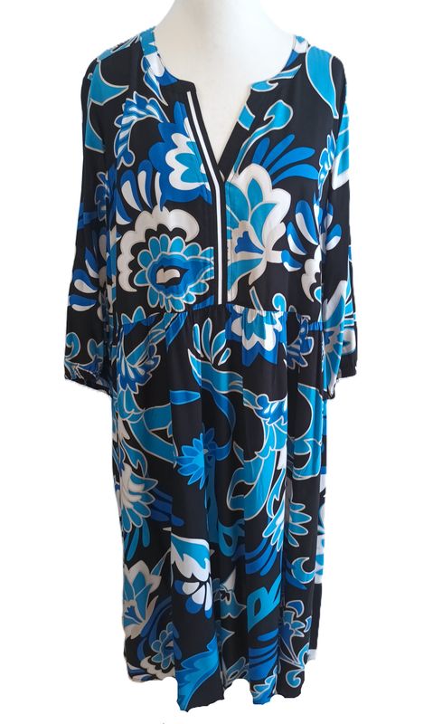 3/4 Arm  Kleid von Via Appia Due gr.46 in Schwarz/Blau/Weiß
