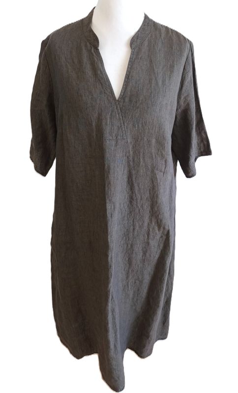 Kurzarm  Leinenkleid von Doris Streich gr.52 in Dunkeloliv