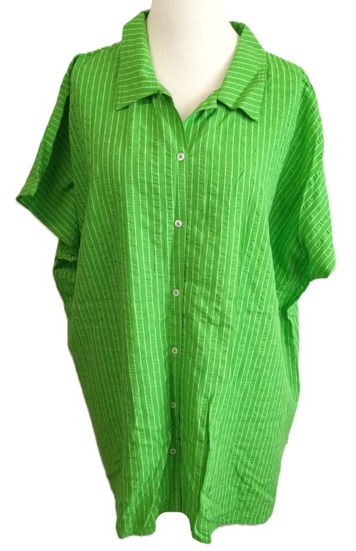 Kurzarm Bluse von Adia, gr.46/48 in Grün gestreift