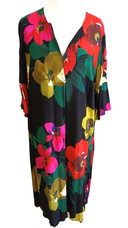 Midi Kleid von Doris Streich gr.50 in Schwarz mit Blumenmotiv