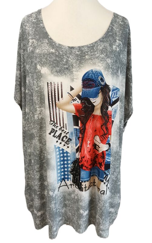 T-Shirt gr.54/56 in Grau/Weiß mit Motiv
