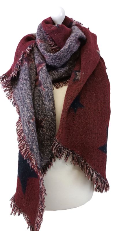 Schal in Bordeaux/Blau/Weiß