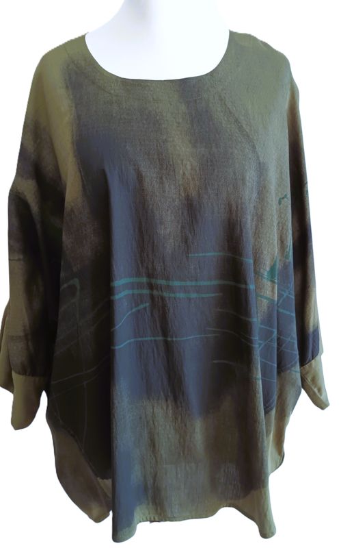 Kurzarm Tunika von Gozzip gr.50/52 in Oliv mit Schwarz