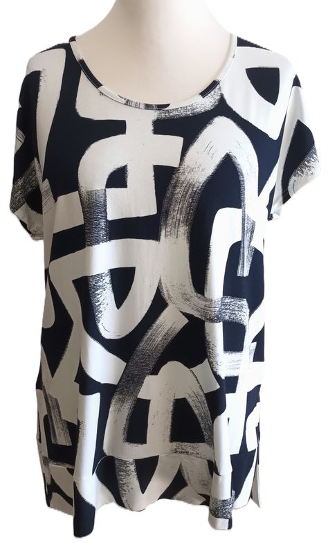 T-Shirt von Doris Streich gr.48 in Dunkelblau/Weiß