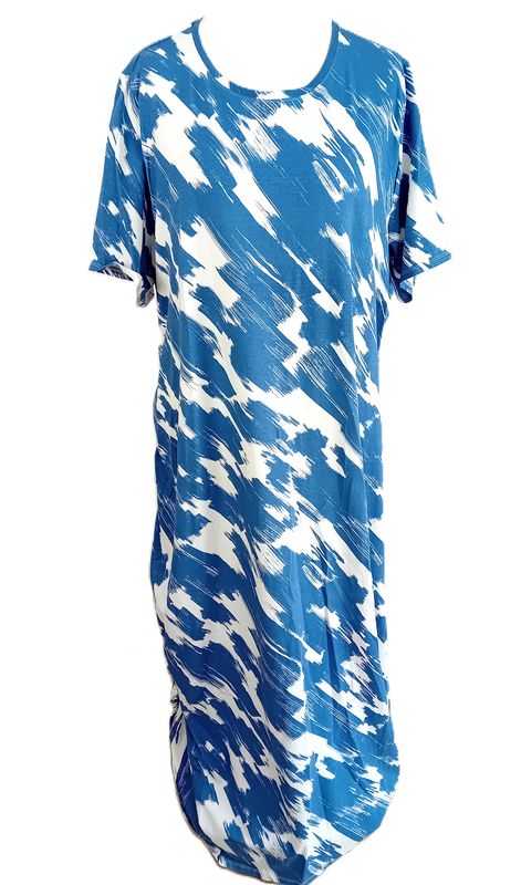 Kurzarm Maxikleid von Ulla Popken gr.54/56 in Blau/Weiß