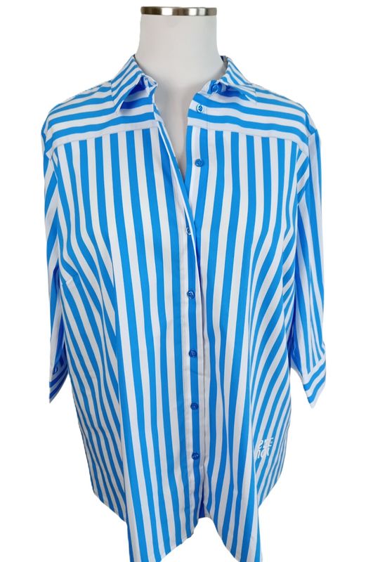 Halbarm Bluse von seeyou gr.50 in Blau/Weiß gestreift