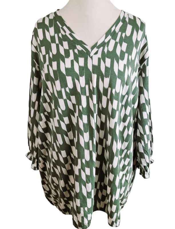 3/4 Arm Shirt von Curve gr.50 in Oliv/Weiß