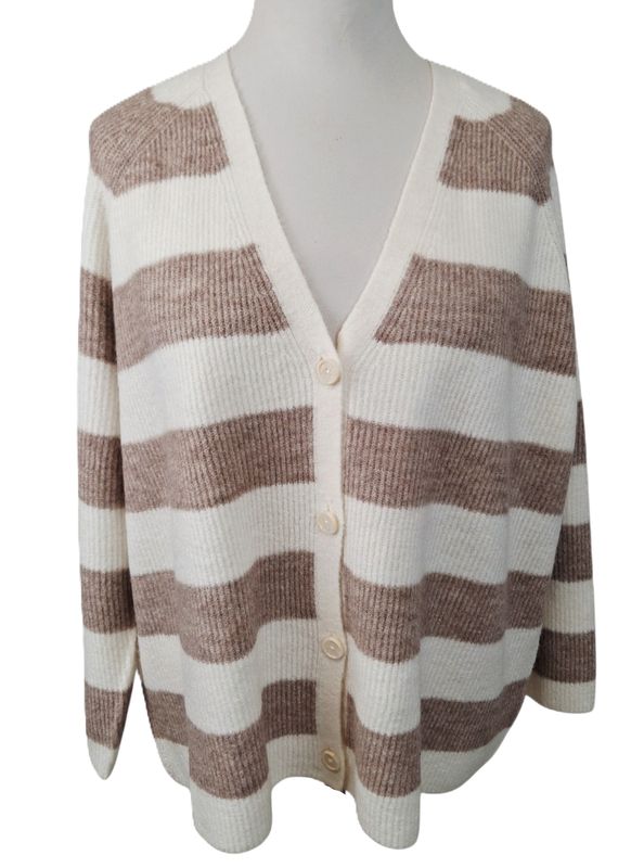Strickjacke von Via Appia Due gr.48 in Wollweiß/Hellbraun gestreift