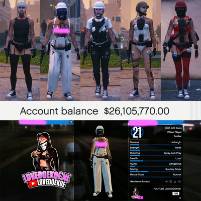 FEMALE STARTER ACCOUNT (PS4 &amp; PS5): LEVEL 21, 26 MIL, MODDED OUTFITS, PRETTY FACE CREATION, CLEAN K/D, FREE NAME CHANGE