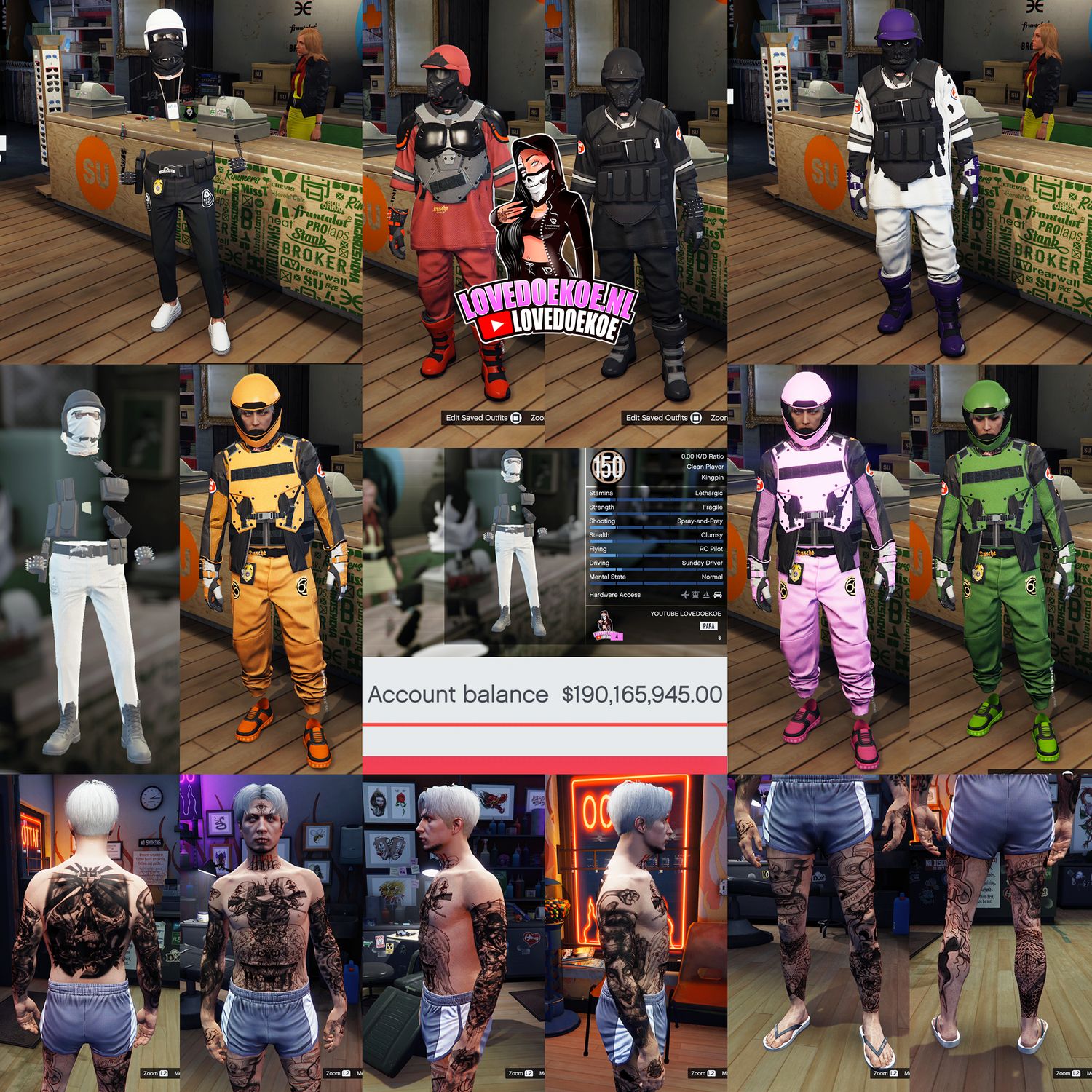 HANDMADE MALE FAST RUN ACCOUNT: LEVEL 150, 190 MILL, MODDED OUTFITS, STACKED TATTOOS, CLEAN K/D, TRYHARD FACE CREATION