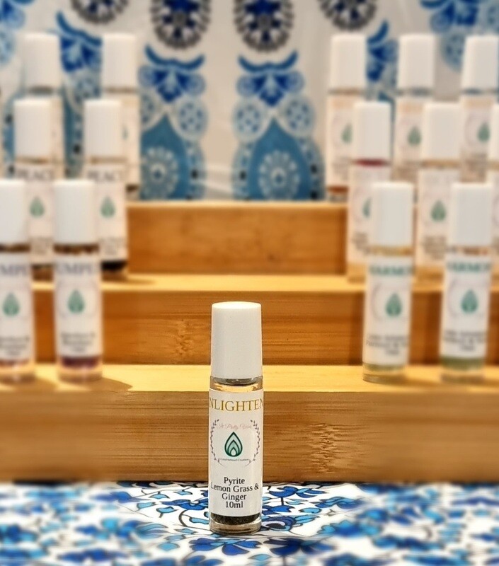 Inlighten - Lemon Grass &amp; Ginger Pyrite Chip Essential Oil Roller