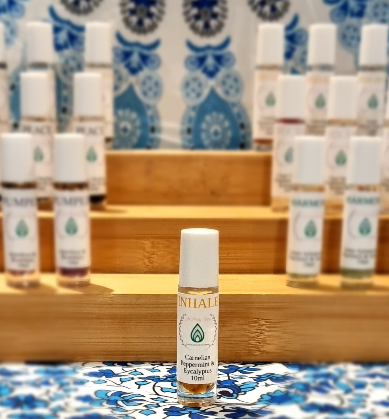 Inhale - Peppermint and Eucalyptus And Carnelian Crystal Chip Essential Oil Roller