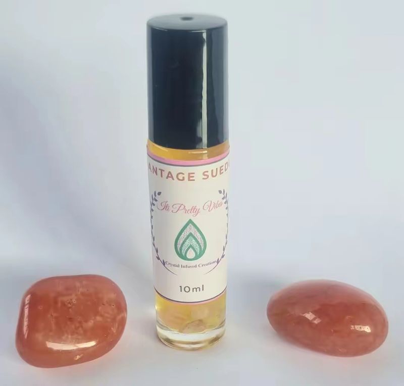 Vintage Suede &amp; Carnelian Crystal Chip perfume roller 