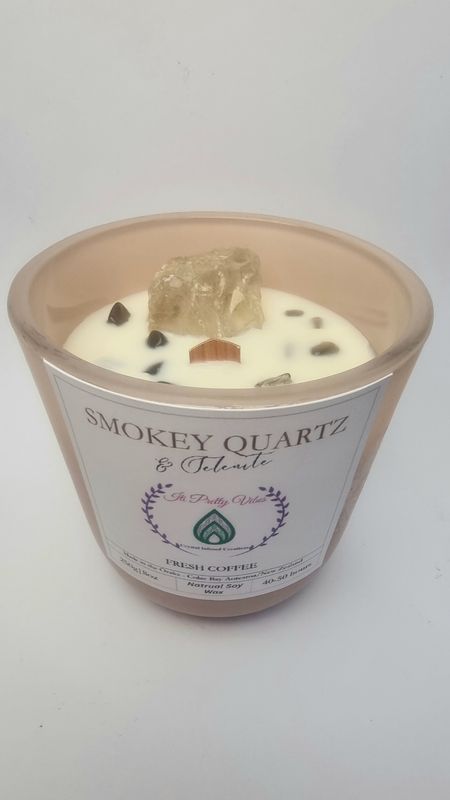 Raw Smokey Quartz Soy Candle Scented in Fresh Coffee