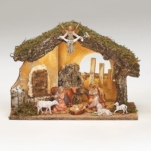 Nine (9) Figure Nativity w/USB LED Italian Stable