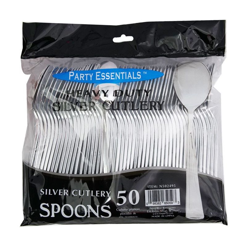 Plastic Spoons Silver 50 Ct