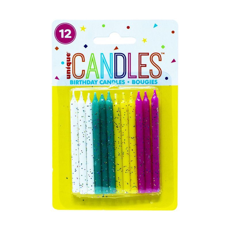 12 Multi Glitter Candles