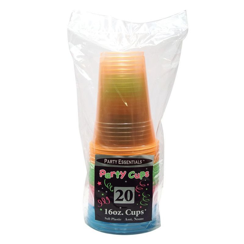 16 Oz Plastic Cups Neon 20 Ct