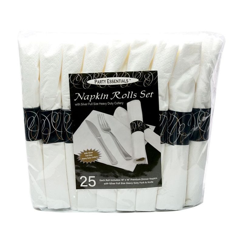 Napkin Rolls Bag Set Silver 25