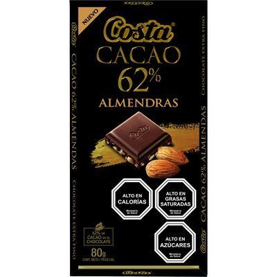 Costa Cacao 62% Almendra 80 Gr