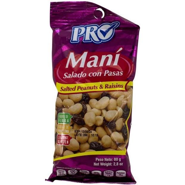 Mani Pro Salado Con Pasas 80g