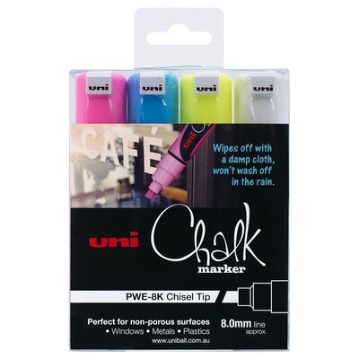 Uni Chalk marker 8.0mm Chisel tip 4pc PWE-8k