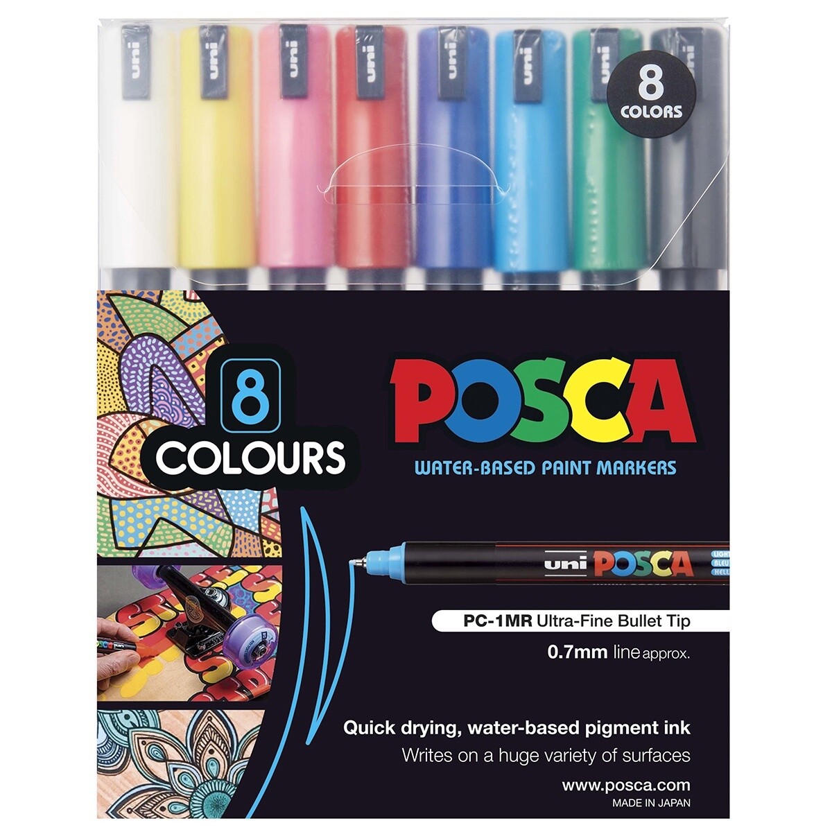 Uni Posca Markers FINE Tip PC-1 / PC-3, Colour and Tip size: 0.7mm 8 Piece Asstd pc