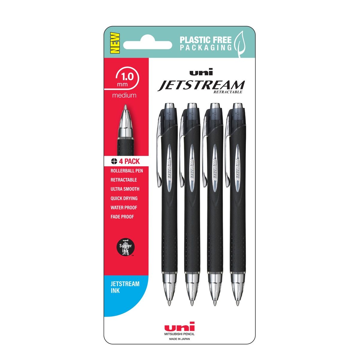 Uni Jetstream SXN-210  1.0mm Medium Retractable Black Hangsell Pk4