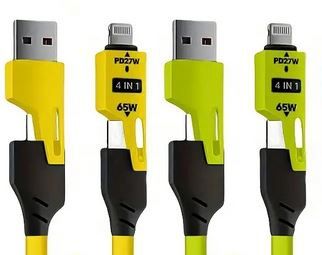 USB Cable -PD- 65W Max 4-in-1 High-Speed Charging Cable - Curly Cord, Colour: Green
