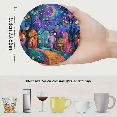 Wooden coaster set 6pc Abstract Country Scenes