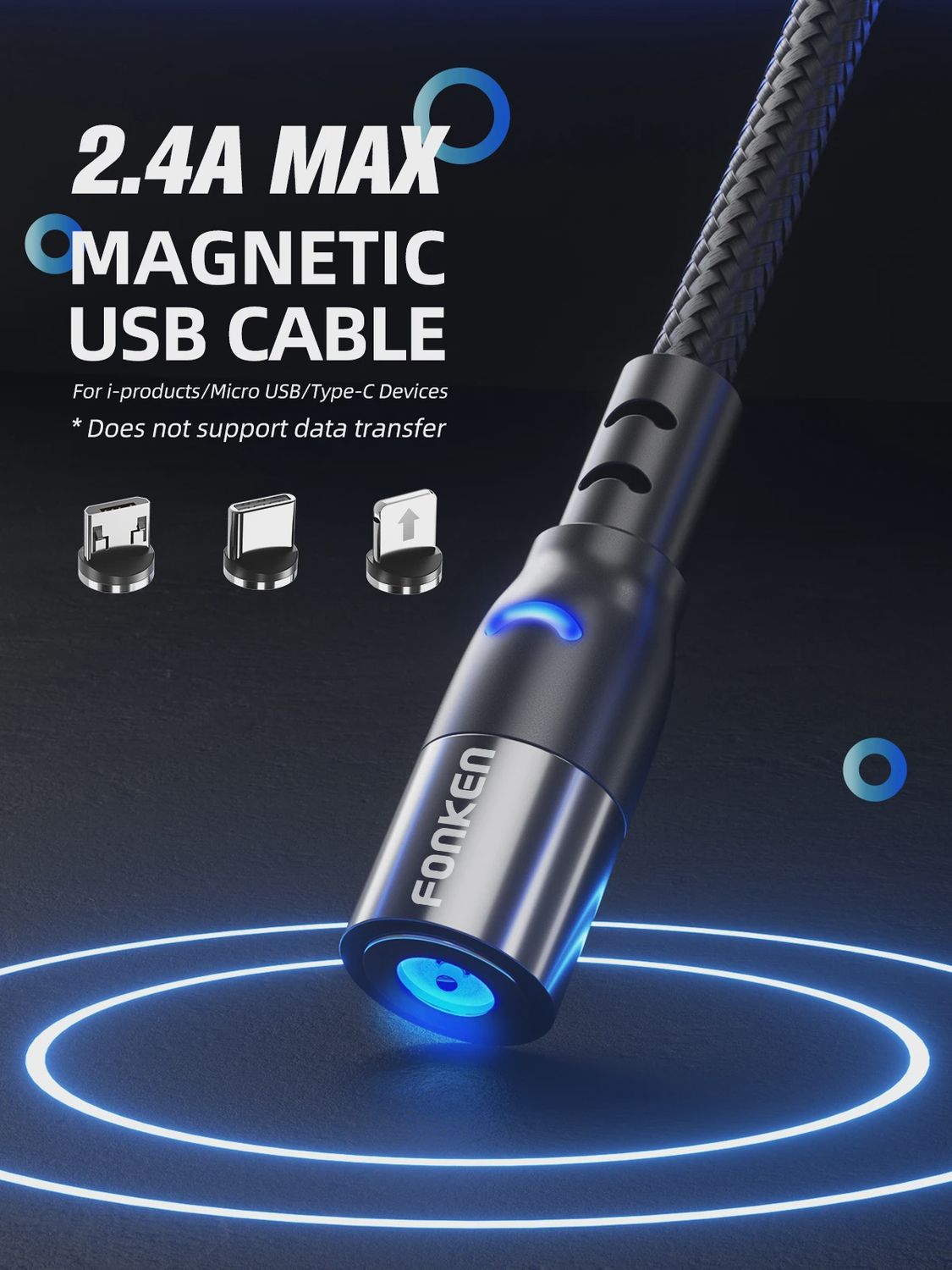 USB &#39;C&#39; - Magnetic Swivel Charge Cable Blue 2Mtr