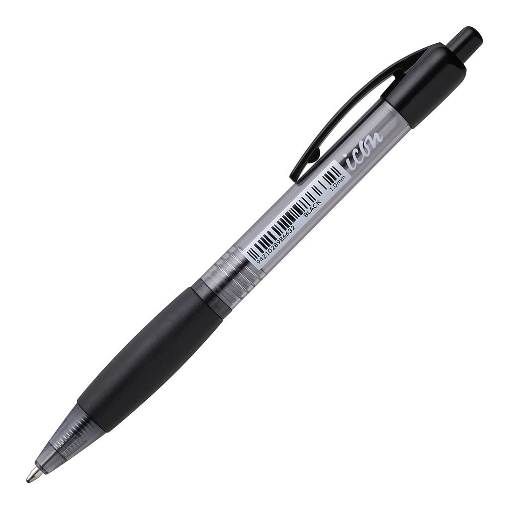 Ballpoint Retractable Pen with Grip - Medium 1mm, Colour: Black 1.0mm