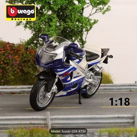 1:18 Scale for SUZUKI GSX-R750 Alloy Motorcycle Model - White &amp; Blue Zinc Alloy