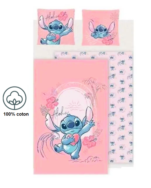 Parure de Lit house de couette 100% Coton Stitch Réversible 2 pièces - couleur rose