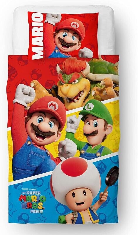 Parure de Lit Mario Simple pour Enfant avec Housse de Couette réversible réversible et taies d&#39;oreiller Assorties