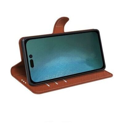 Flip Stand Leather Wallet Case For iPhone 14 Pro Brown