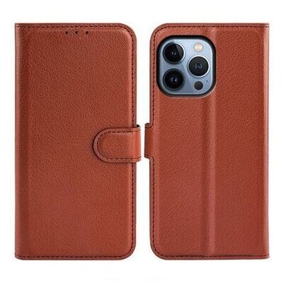 Flip Stand Leather Wallet Case For iPhone 14 Pro Brown